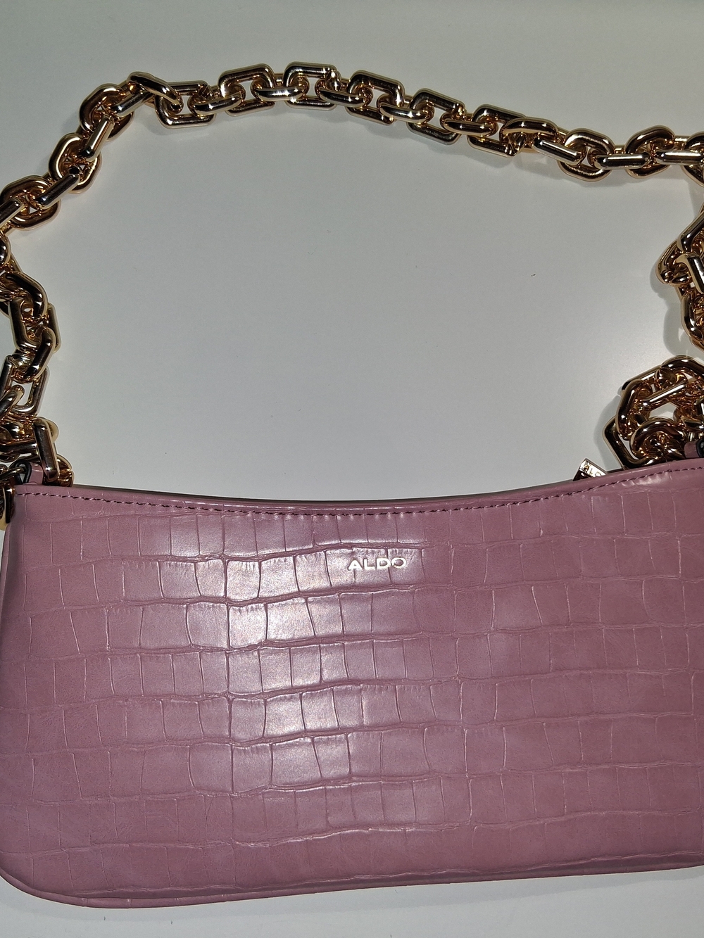 Aldo Mauve Croc-Embossed Shoulder Bag with Gold Chain Strap